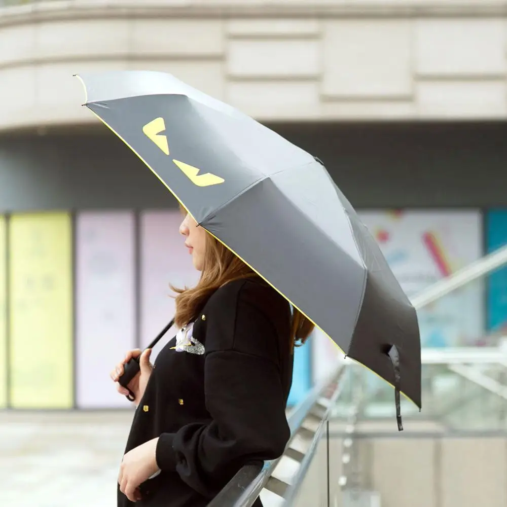 

Black Folding Sunny And Rainy Umbrella Female Baby Kids UV Sun Protection Umbrella Large Carton Devil Portable Travel Umbrella