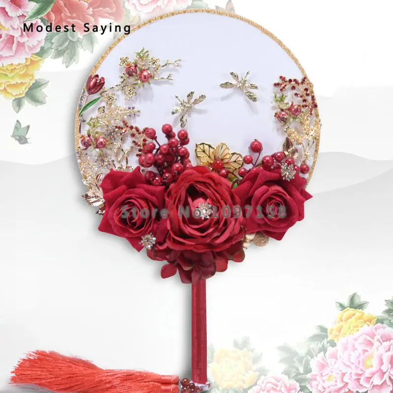 Китайский красный Искусственные цветы Свадебные букеты 2018 со стразами Свадебные букеты вентилятор Свадебные аксессуары букет de mariage