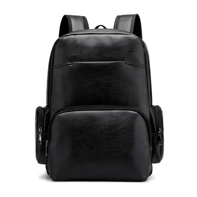Мужские кожаные рюкзаки в Корейском стиле, модные сумки для ноутбуков для мальчиков-подростков, роскошные брендовые дорожные сумки для мужчин и женщин, сумки на плечо - Цвет: Black
