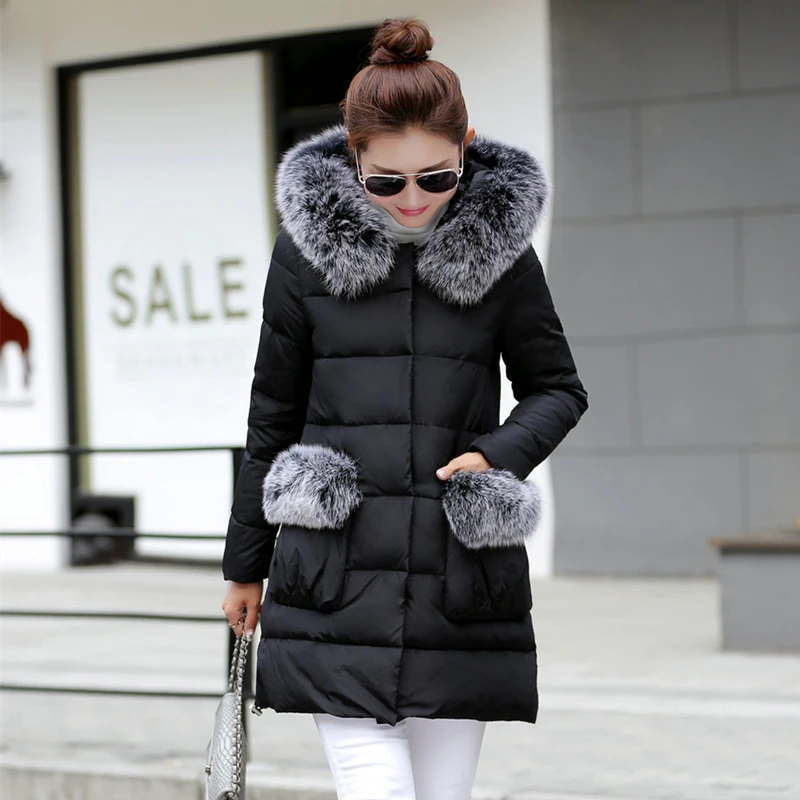 Ayunsue Для женщин Зимняя куртка-пуховик натуральным лисьим меховой воротник Плотные пуховики высокое качество плащ с капюшоном верхняя одежда манто Femme st451