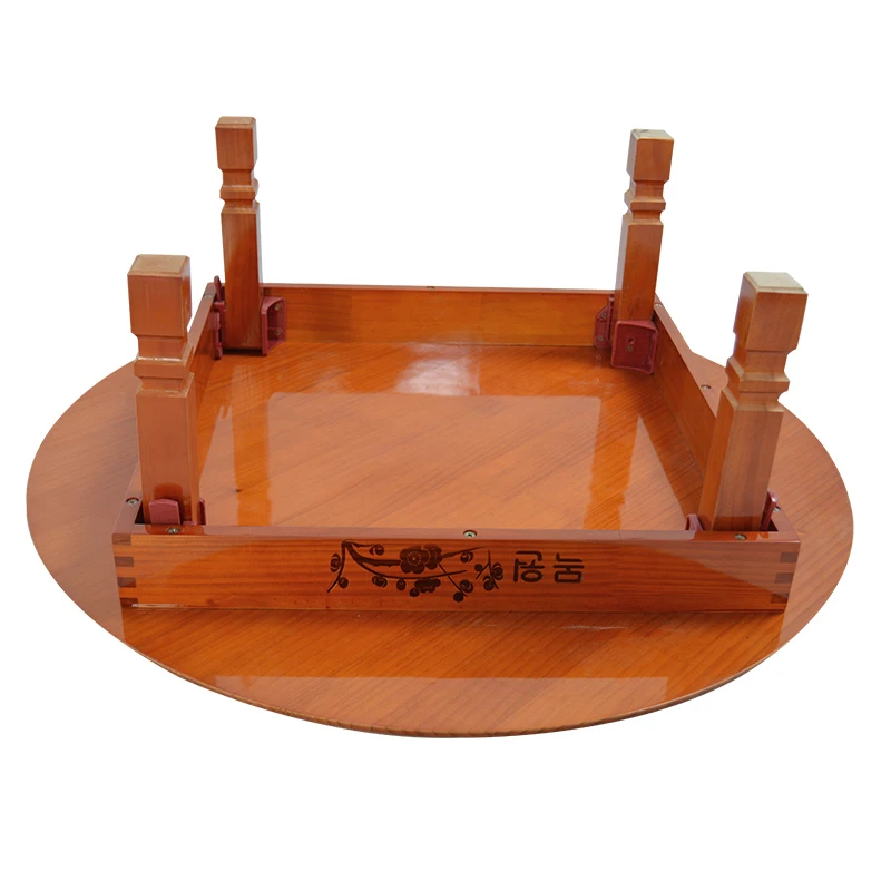 Modern Round Table Folding Legs 90cm Natural/Cherry Finish Living Room Furniture Large Low Round Coffee Table Solid Pine Wood