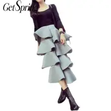 GETSRING, Женская юбка, Длинные асимметричные юбки, весна, осень, зима, хлопок, черная юбка-пачка, высокая талия, многослойная юбка, винтажная, универсальная