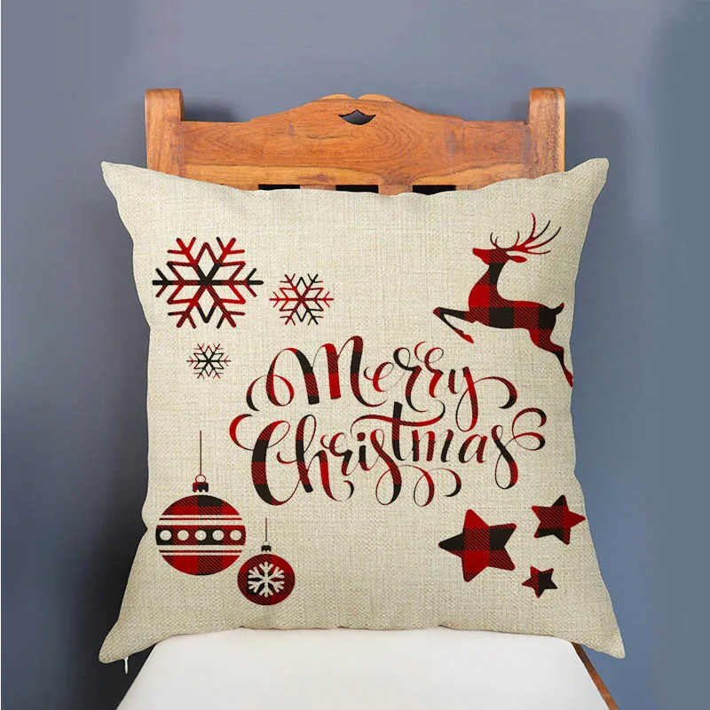 New Scottish Plaids Tartans Christmas Pattern Deer Head Snow flake Snowman Xmas Decoration Pillow Case Linen Red Cushion Cover