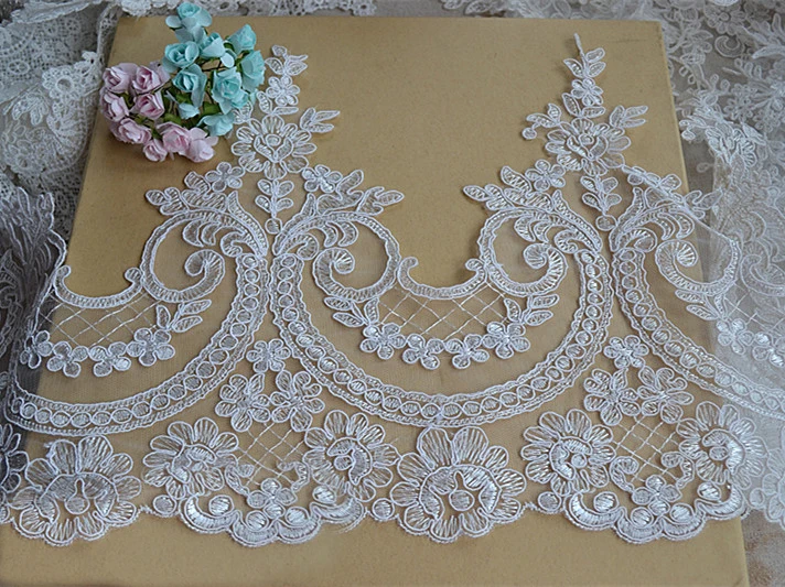 

2 yard/lot 24cm 9.44" width ivory fabric bridal wedding embroidered dress tapes lace trim ribbon X49N209B0212E