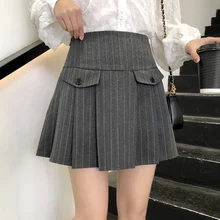 Новая модная женская клетчатая юбка плюс размер женская плиссированная юбка Корейская кнопка Свободная Повседневная летняя с высокой талией Короткая юбка женская