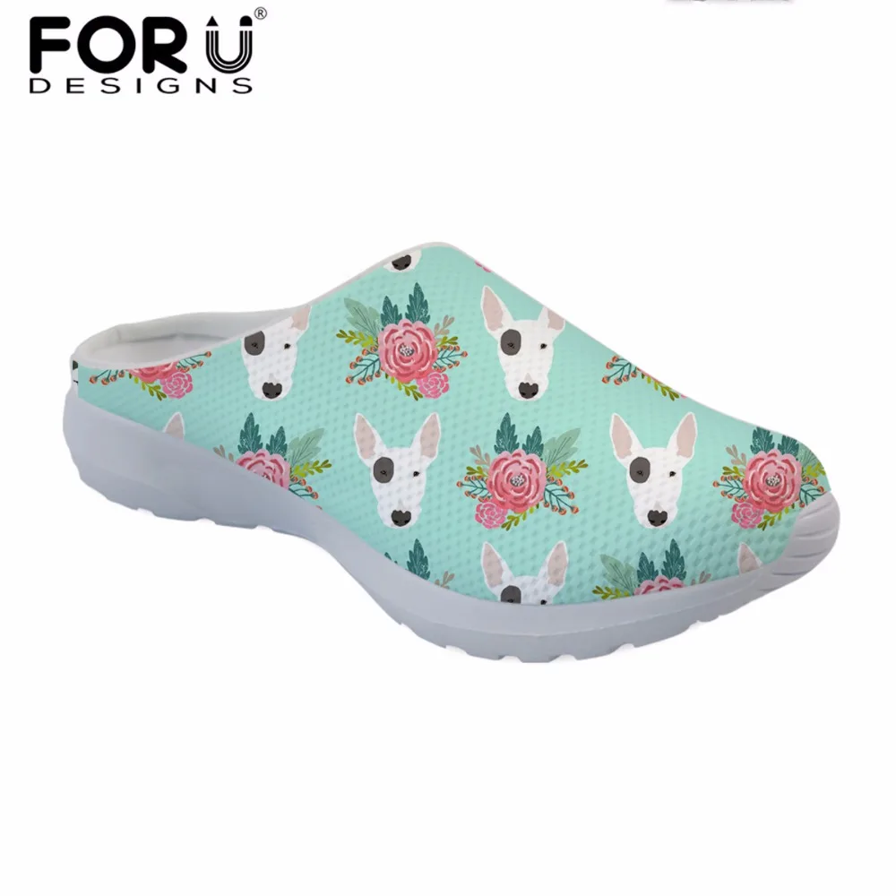 

FORUDESIGNS Summer Women Casual Sandals Cute Animal Bull Terrier Printed Casual Flats Slippers Woman Mesh Fashion Sandals Shoes