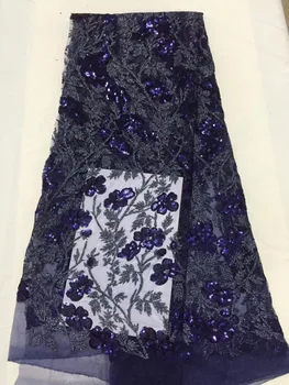 

2019 Latest Royal Blue Nigerian Laces Fabric High Quality African Swiss Laces Fabric for Wedding Dress French Cord Tulle Lace