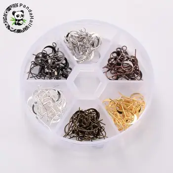 

1 Box 6 Color Brass Earring Hooks, Silver & Golden & Antique Bronze & Red Copper & Gunmetal, Nickel Free, 15.5mm, Hole: 2mm;
