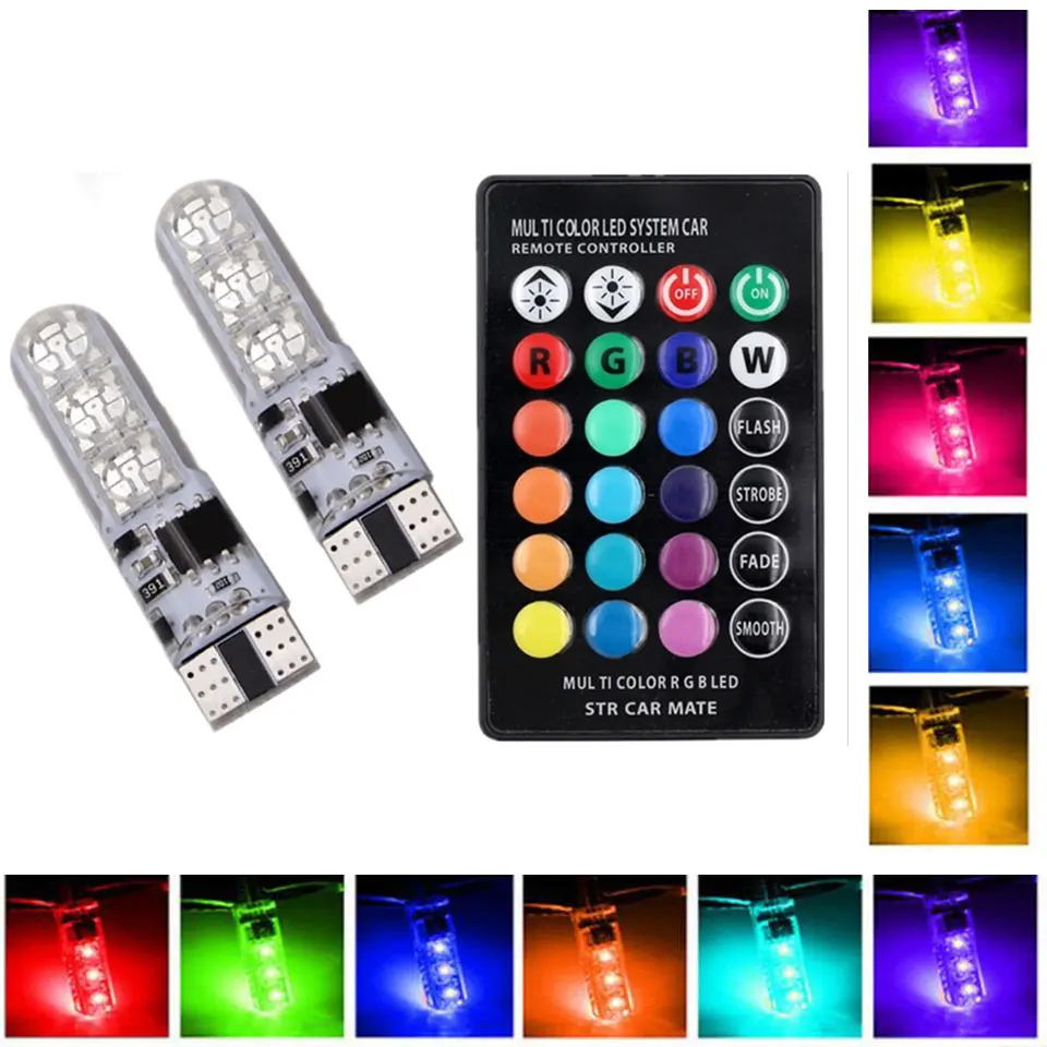 T10 Led Bulb 194 168 6SMD 5050 W5W RGB Multi Color Wedge strobe Light