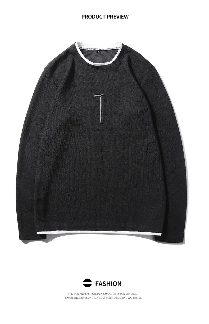 False Two-pieces Sweatshirts Male Solid Hoody Hoodies Men Simple Pattern Autumn Spring Winter Streetwears 2019 Brand New Fashion 05