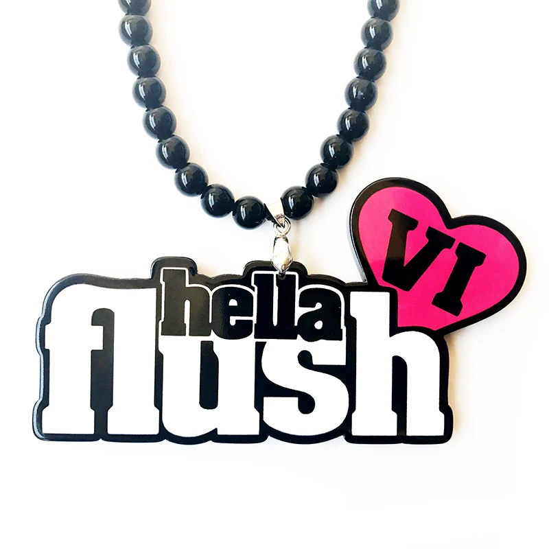 

Hellaflush VI Pink Heart Badge Fashion Pendant Car Styling JDM Interior Rearview Mirror Ornament Beads Necklace Jewelry Charm