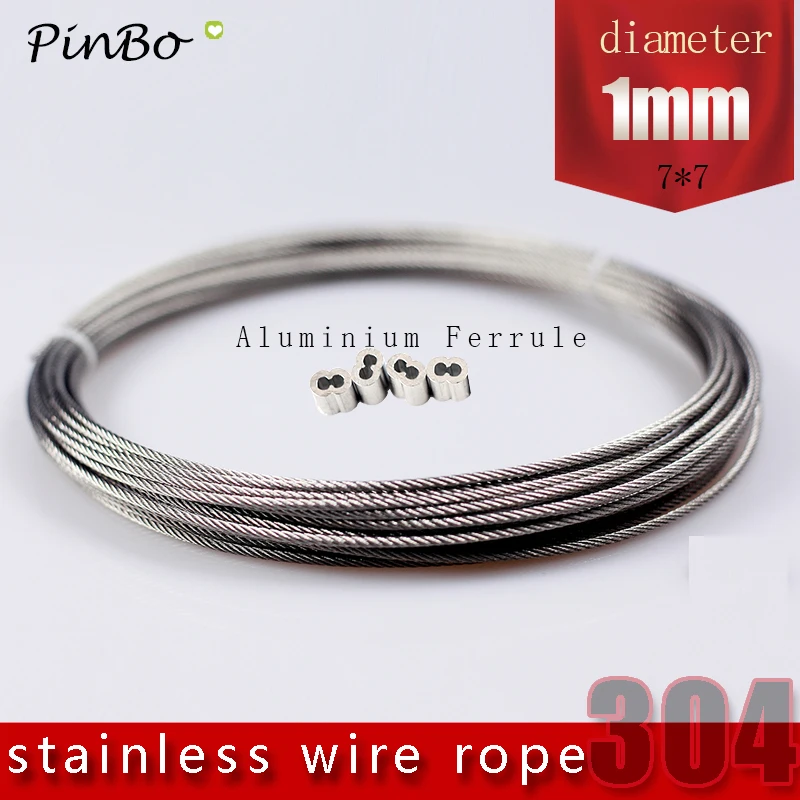

100M 304 stainless steel wire rope alambre cable softer fishing lifting cable 7X7 Structure 1mm diameter