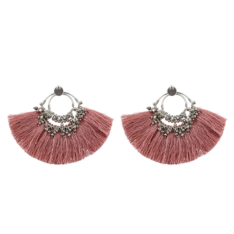 

Bohemia Beads Tassel Earrings For Women Handmade Pink Big Fringe Earring Fan-shaped Vintage Earrings boucles d oreille femme