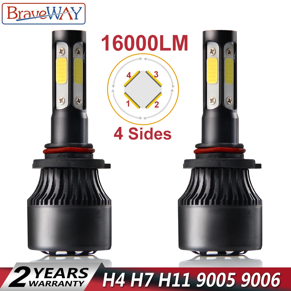 

BraveWay 16000LM 72W 6500K H11 LED 9005 9006 Hi/Lo Beam H4 Led Headlights for Cars H7 Led 2018 Turbo Lamp for Auto HB3 BH4 Bulb