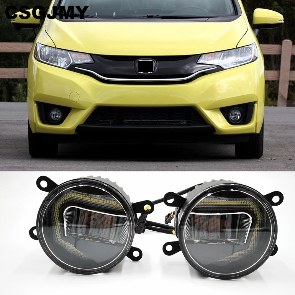 

3-IN-1 Functions LED DRL Daytime Running Light Car Projector Fog Lamp with yellow signal For Honda Jazz Fit 2014 2015 2016 2017