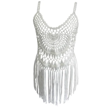 

hollow rope knitted tassel beach bikini blouse