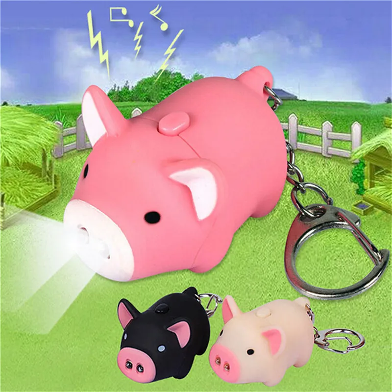 Novelty led night light cute pig led keychain flashlight sound rings