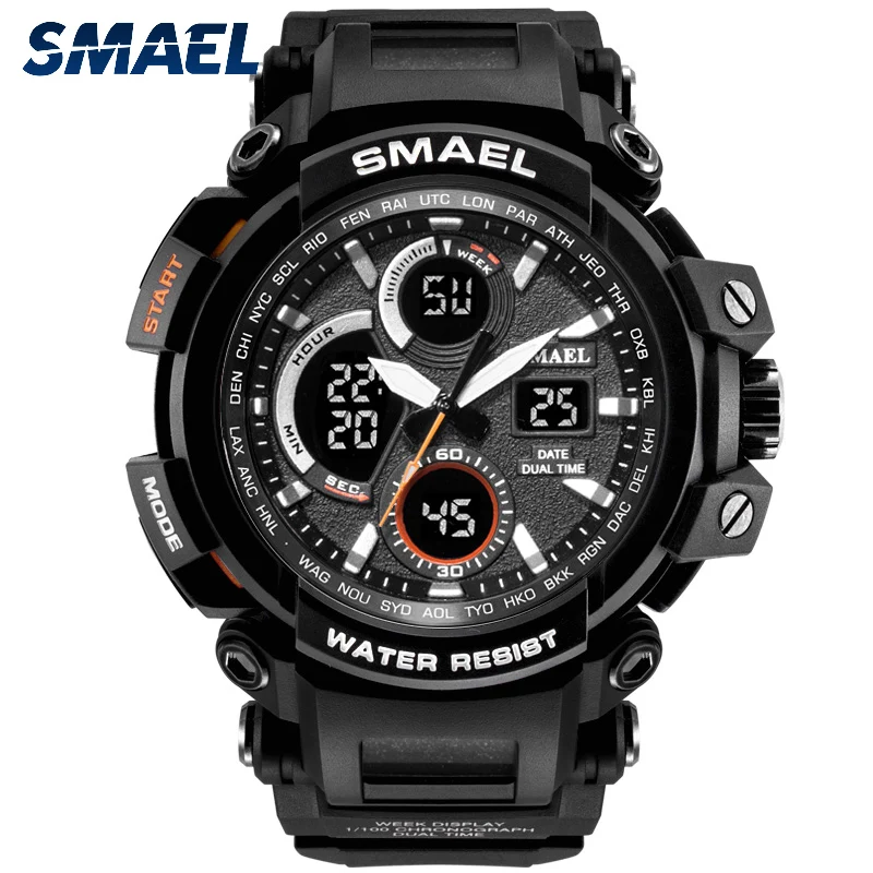 

SMAEL 50m Waterproof Military Men's Watches Dual Time Display Mens Sport Digital Watches Analog Quartz Wristwatch For Male Watch