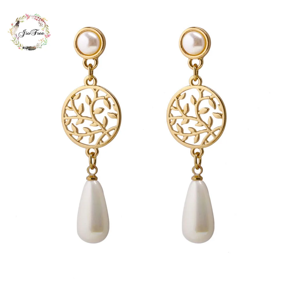 JIOFREE Ethnic Vintage pearl Earrings Long Clip on Earrings Non