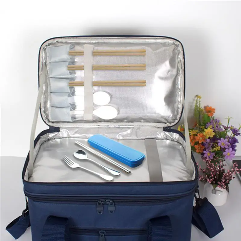 Портативные двухслойные Термосумки для обеда для женщин и мужчин, сумка-холодильник для еды, пикника, сумка для обеда, изолированный контейнер для хранения, сумка-тоут