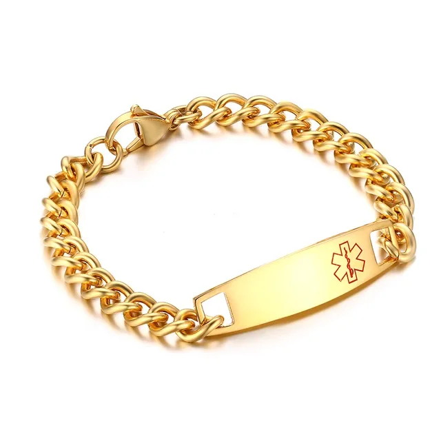 Free Custom Engraving Bracelets Men S Gold Tone Stainless Steel Free Custom Engraving Bracelets Men S Gold Tone Stainless Steel Medical Alert Id Link Chain Bracelet For