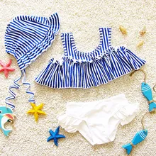 Princess Striped Girls Swimsuits Two Pieces Swim Wear Kids Bathing Suits Cute Beach Skirt 2-6Years Children Girls Swimwear