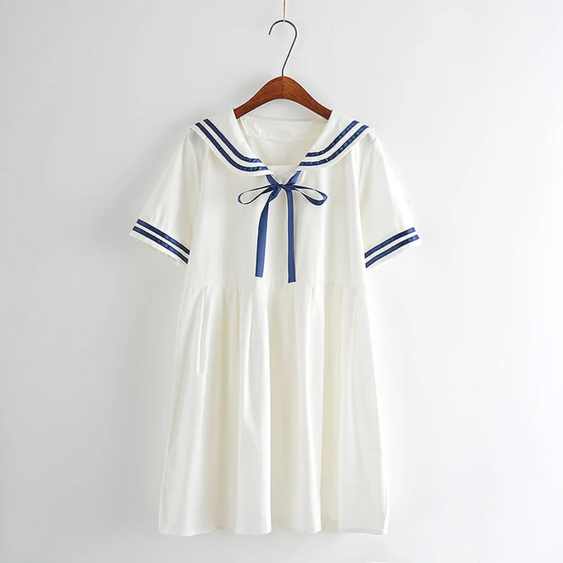 Новинка лета, женское японское платье sen, милое платье с короткими рукавами для девочек - Цвет: white