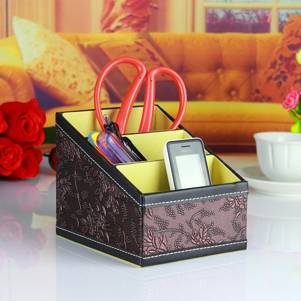 

PITEBO 3 slot leather desk remote controller home sundries storage box display presentation organizer case holder
