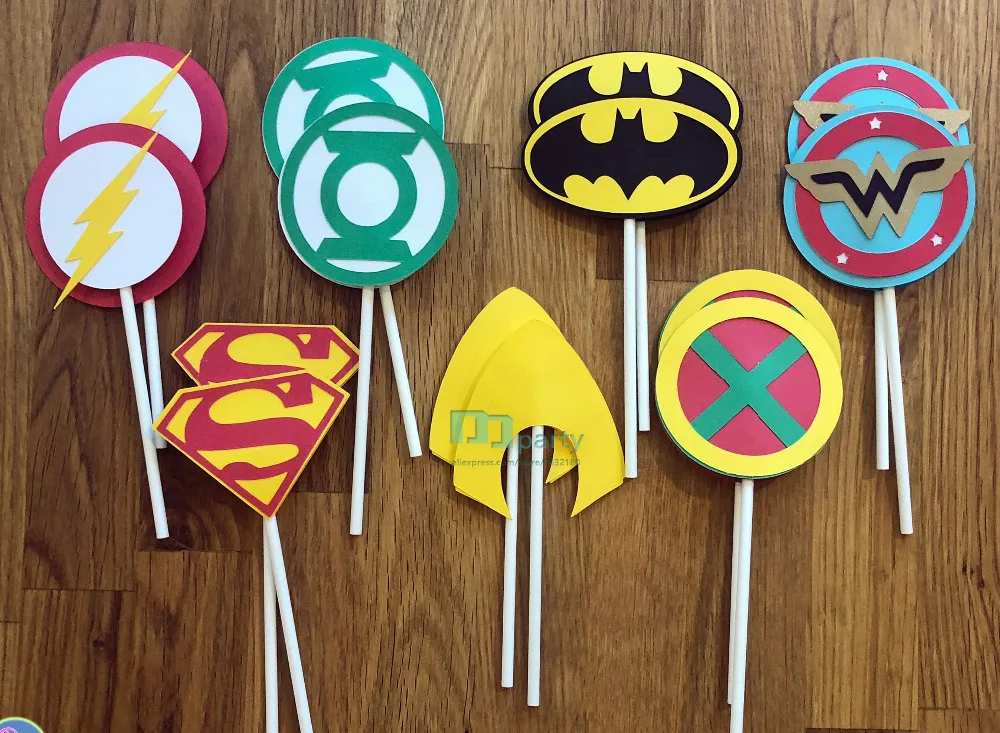 

Justice League Super Hero Cupcake Toppers - 14 Pieces comics inspired superman batman wonder woman birthday party decorations