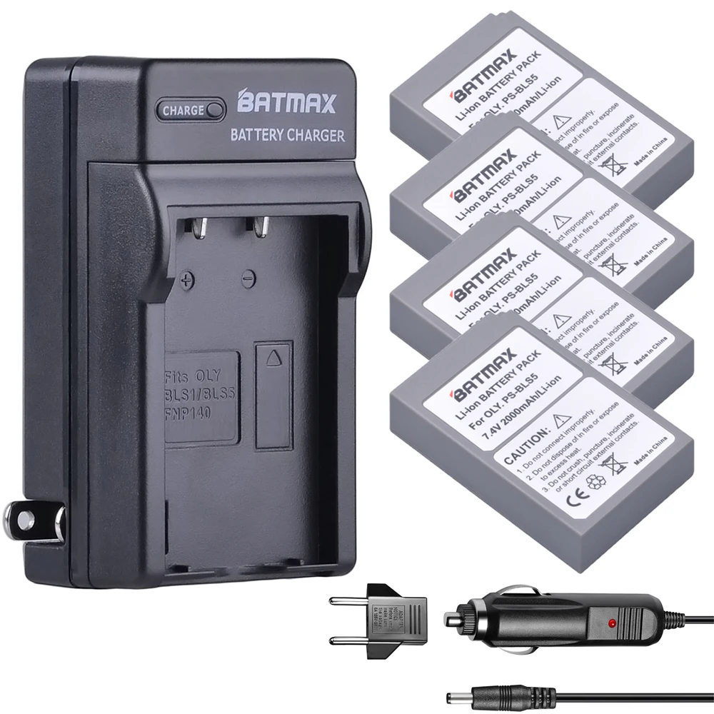 

Batmax 4PCS PS-bls5 BLS-5 BLS5 BLS 5 BLS-50 Battery +Digital Wall Charger for Olympus OM-D E-M10, PEN E-PL2, E-PL5, E-PL6,E-PL8