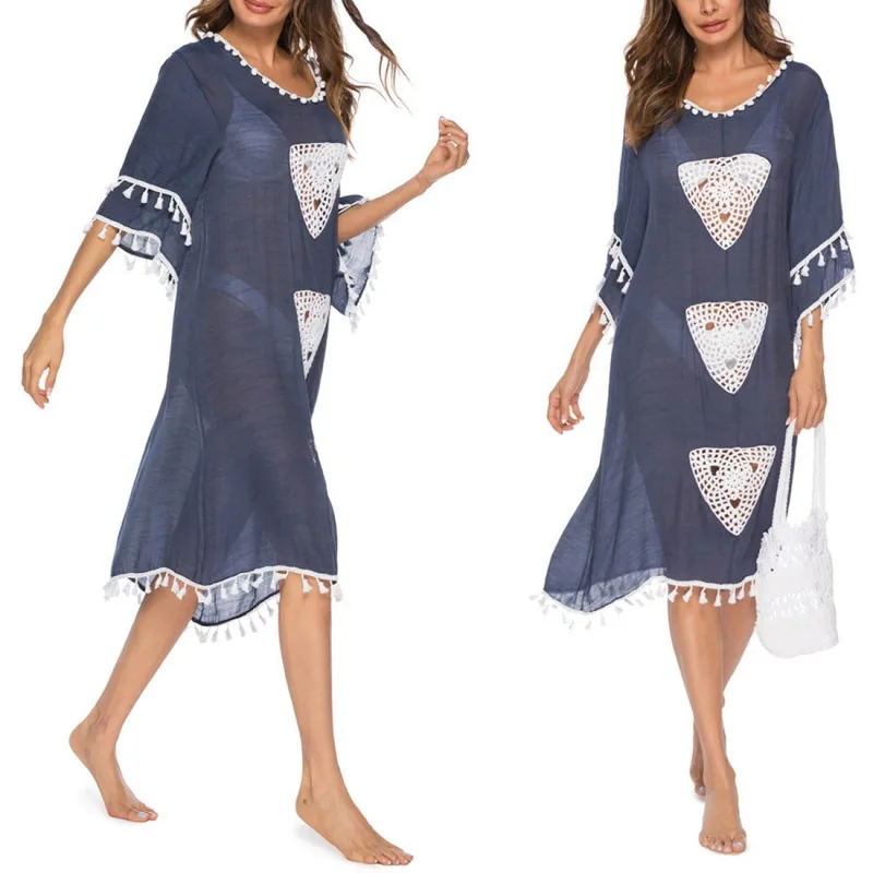 

2019 Women Summer Beach Wear Tunics Bathing Suit Crochet Cover Ups Swimwear Cover-Up Hollw Out Floor Length Suits Dress