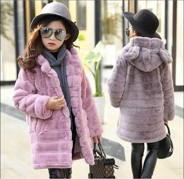 

New 2018 fashion Winter warm Girls clothing Outerwear Children Faux Fur Rabbit ears Coat kids Jacket girl clothes thickn parkas