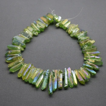 

Rainbow Quartz Raw Green AB Quartz Point Pendant Rough Top Drilled Stick Gem Stone Beads Briolettes Crystal Tusk Pendant Jewelry