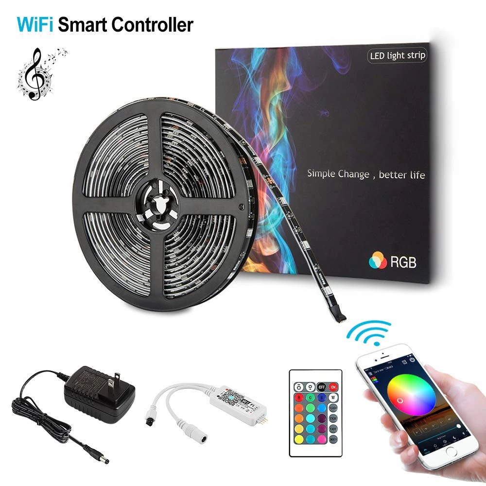 28 41 tira de luces led inteligente para iluminacion con wifi control remoto rgb y control por telefono inteligente funciona con android ios