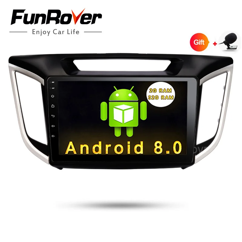 

FUNROVER 2G+32G Android 8.0 car navigation dvd player GPS Navi For HYUNDAI IX25 CRETA gps stereo car multimedia tape recorder FM