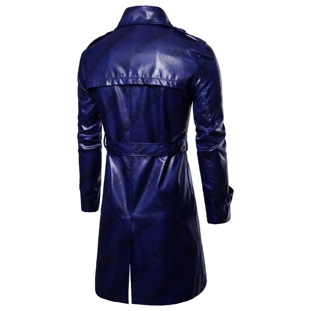 Мужской Тренч Homme, новинка, модный мужской длинный плащ из искусственной кожи, осенняя длинная куртка для мужчин, приталенное зимнее пальто для мужчин s