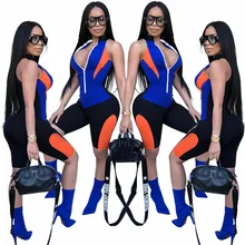 Разноцветный короткий женский комбинезон без рукавов для активного отдыха, женский спортивный костюм, облегающая Фитнес Спортивная одежда