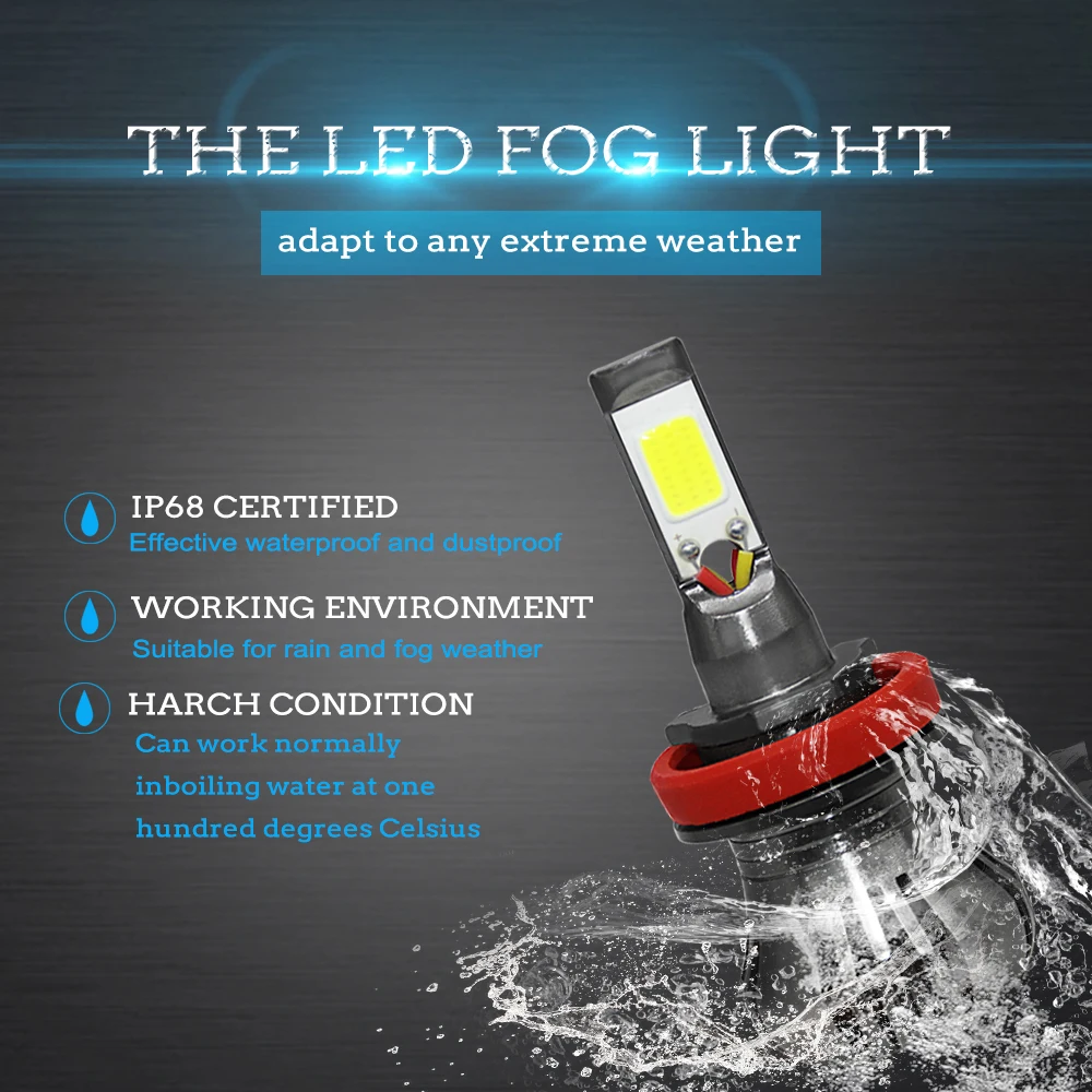  Car H3 h8 h9 H11 880 801 LED Bulbs Fog Light 80W 9600LM DRL Bulbs Dual Color 6000k Auto Fog Lamp 12
