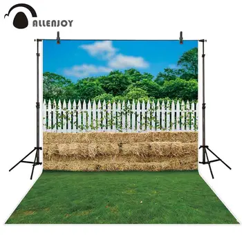 

Allenjoy photo background spring fence straw nature grass sky backdrop photocall photo studio prop