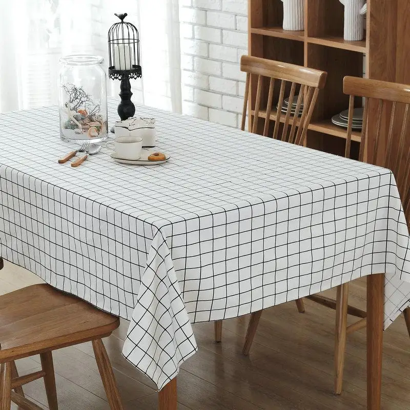 Elegant 3 Colors Plaid Tablecloth Rectangular Polyester