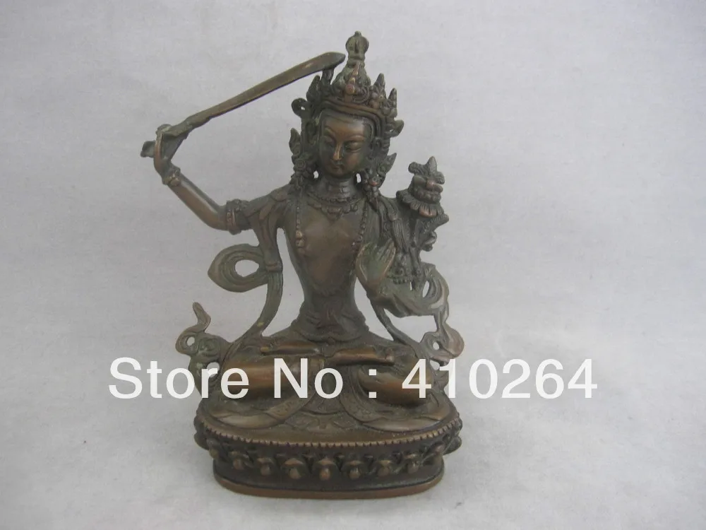 

0116P [old craft ] Fast shipping China Tibet Copper Bronze Manjushri Manjusri Bodhisattva Buddha Statue Sword (A0314)