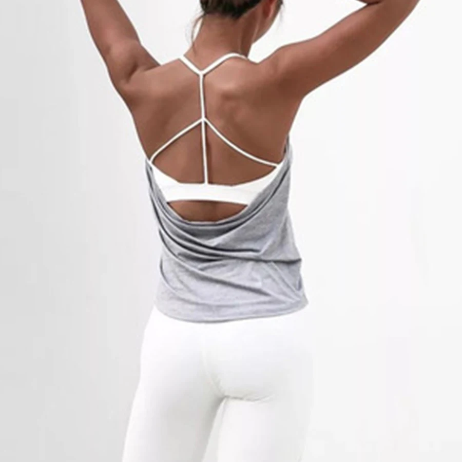 Женские рубашки для йоги, быстросохнущие, без рукавов, женские, с открытой спиной, спортивные майки, топы для фитнес-тренировки, для женщин, для спортзала, бега - Цвет: light grey white