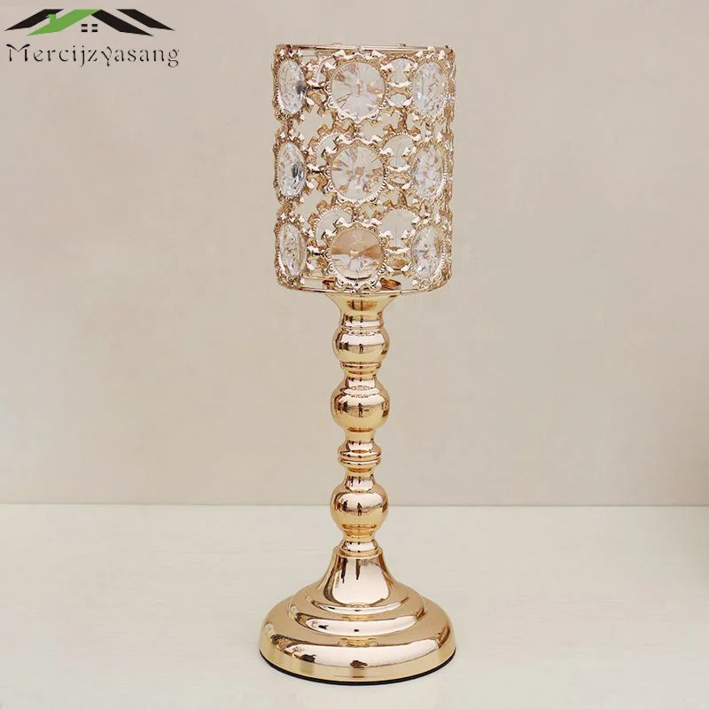 10pcs/lot Metal Gold Candle Holders With Crystal Retro Nice Stand