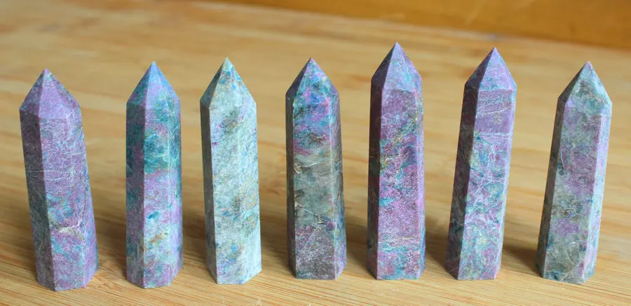 

7 Pieces Natural Green Red Fuchsite Gem Stone Crystal Points Tower Obelisks Polished Healing Display Stone , Free Shipping