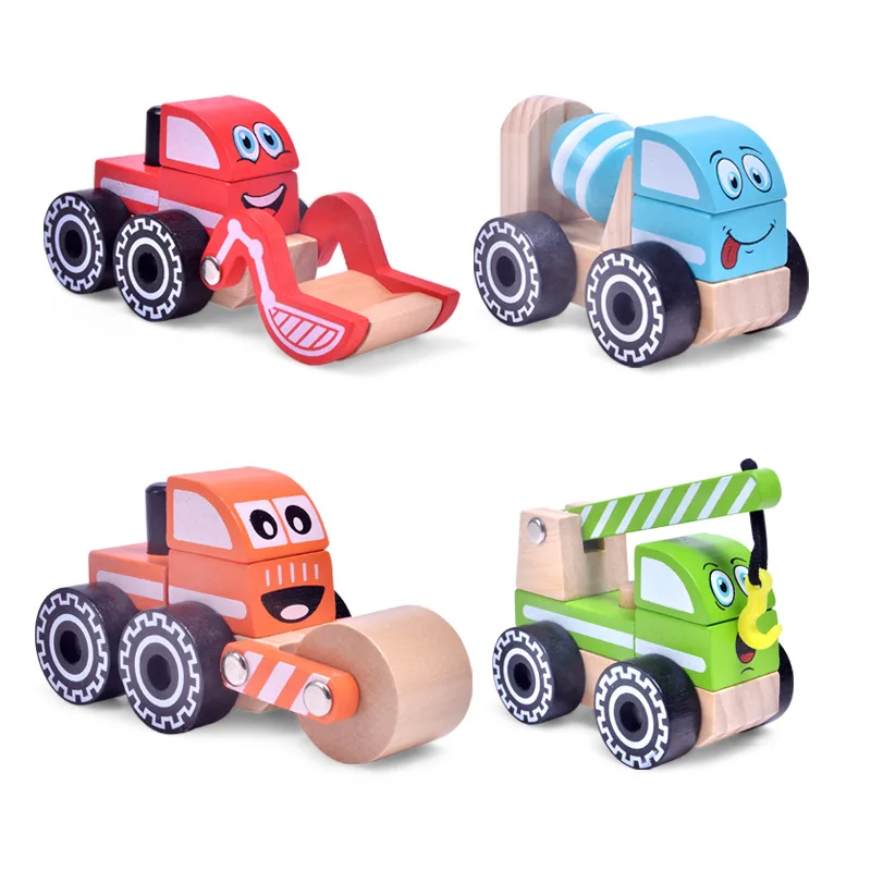

SLPF Children Toys Educational Wooden Engineering Car 4 DIY Assembled Combination Toy Excavator Model Kit Baby Children Gift E18