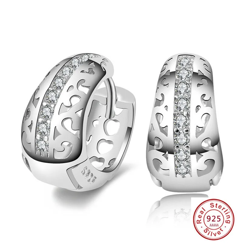 

Simple Women Men Plata Studs Earring Switzerland Block CZ Zircon 925 sterling silver Jewelry Wholesale Brincos Hollow pendient