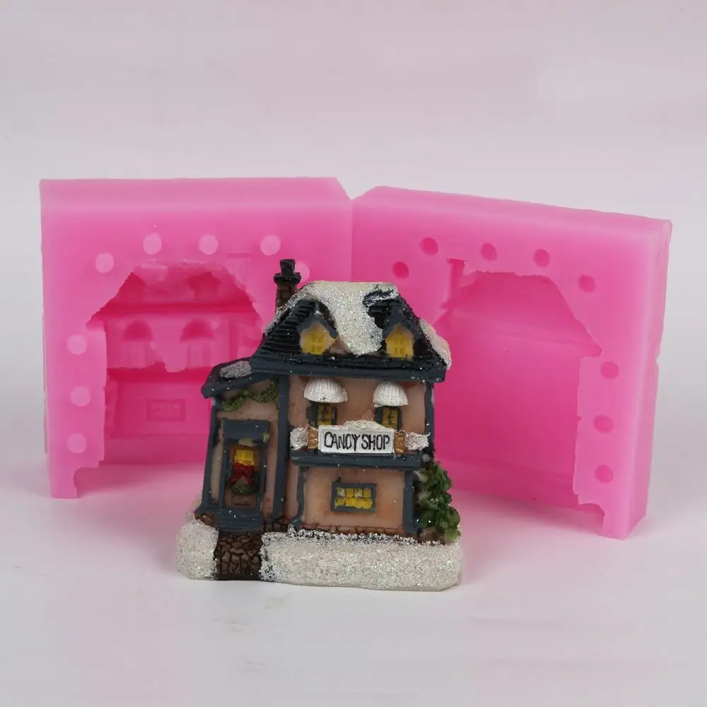 3D дом силиконовая Рождественская форма конфеты магазин бетонная DIY WC021|silicone christmas