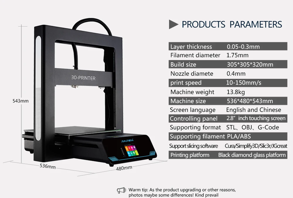 JGAURORA A5S 3d принтер высокого качества настольная печатная машина с сенсорным экраном большой размер сборки 305*305*320 мм