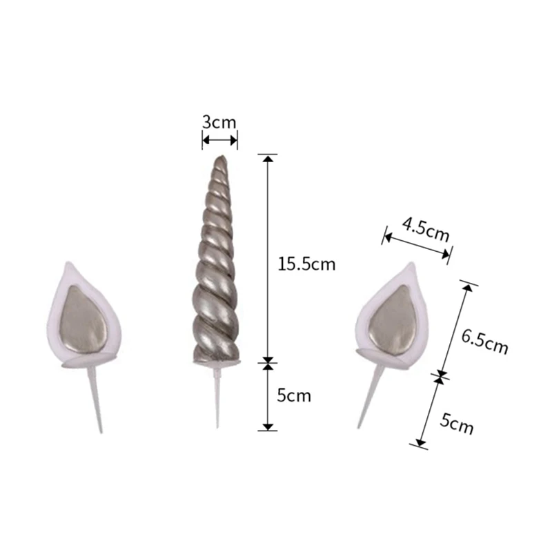 Единорог верхушка для торта Рог единорога уши декорирование тортов капкейк топперы детский душ день рождения Кондитерские инструменты - Цвет: 3pcs silver