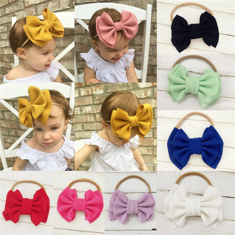 

2019 Toddler Baby Girl Big Bow Hairband Headband Stretch Knot Hair Accessories Headwear Solid
